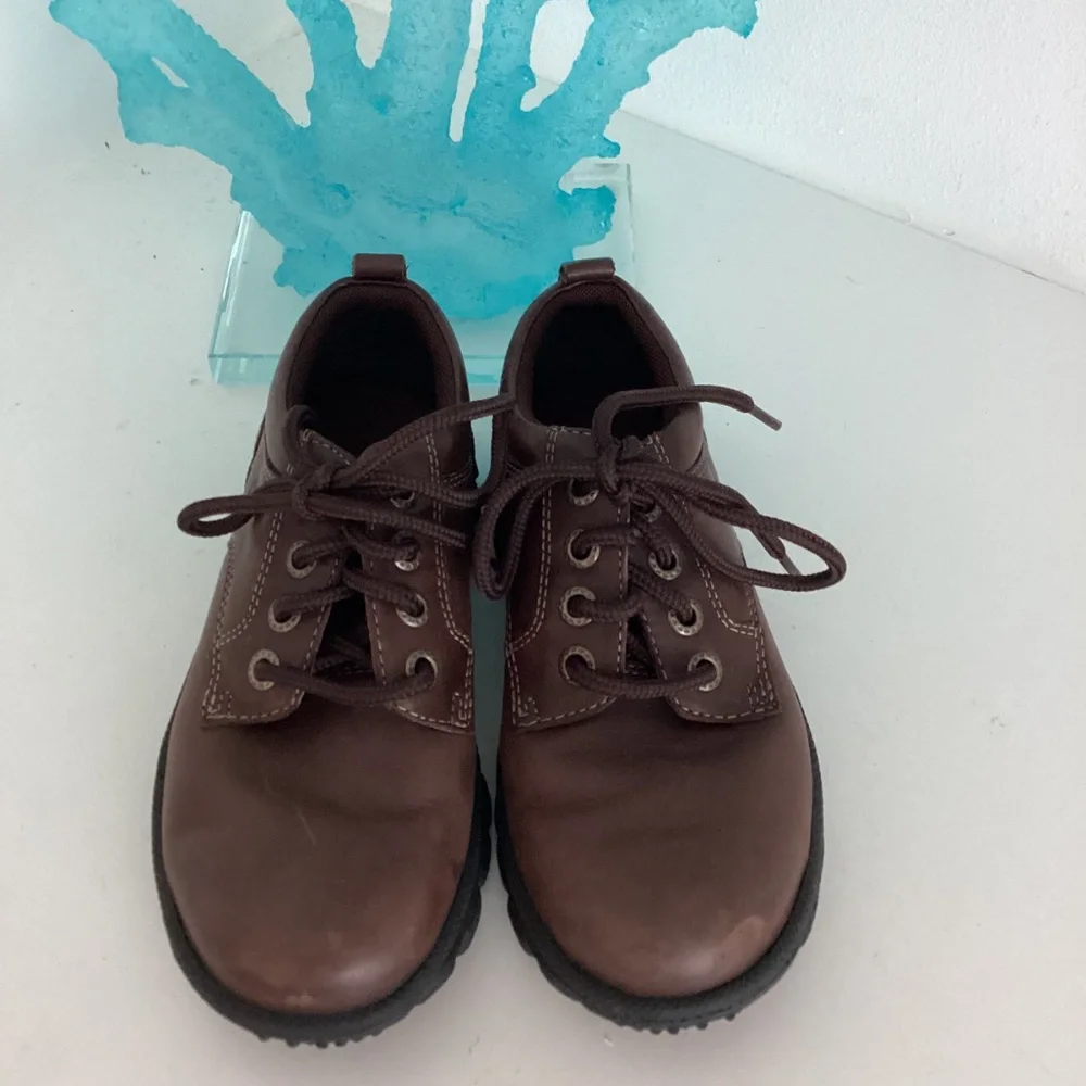 Timberland Oxford Shoes Brown Genuine Leather Lace Up Kids Boys Size 1.5 WORN 2x